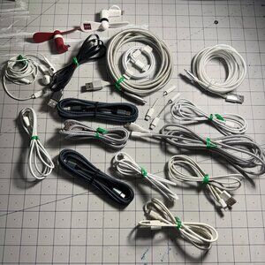 BUNDLE: 13 Lightning Charging Cables, 2 Dongles, 2 iPhone Fans, Wired Earbuds